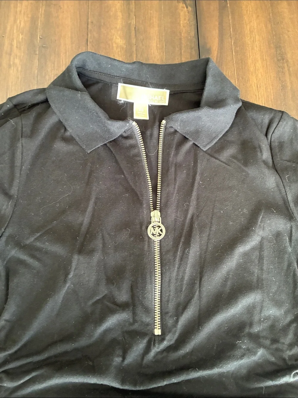 Michael Kors Black Polo Zip-Front Top